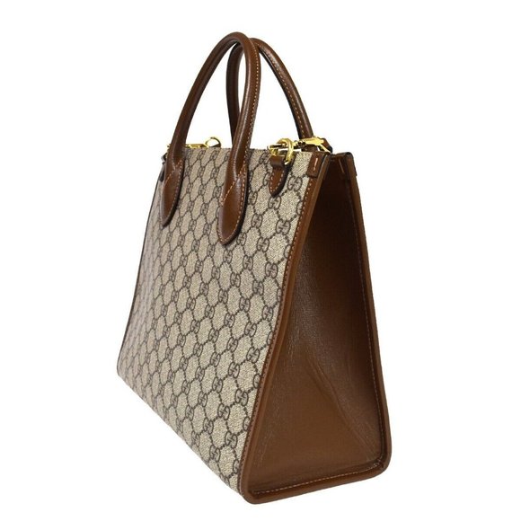 Auth GUCCI GG Pattern 2Way Shoulder Hand Tote Bag Supreme Leather Brown Gold - Picture 3 of 16